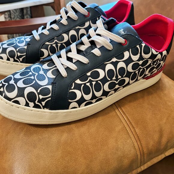 Coach Signature Court Sneakers – Black-Blue/White with Red Accents - Picture 1 of 3